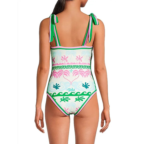 BEACH RIOT Women Shona One Piece Swimsuit Medium White Tropical Palm Tie NWT - Picture 4 of 13
